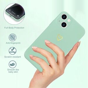 Mint Green IPhone 14 Case with Gold Heart